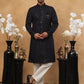 Men's Navy Blue Geometric Embroidered Indo Western Set ( 50JIND 103 Blue )
