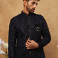 Men's Navy Blue Geometric Embroidered Indo Western Set ( 50JIND 103 Blue )