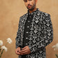 Men's Black & Off-White Floral Embroidered Indo-Western Set ( 50JIND 105 Off-White )