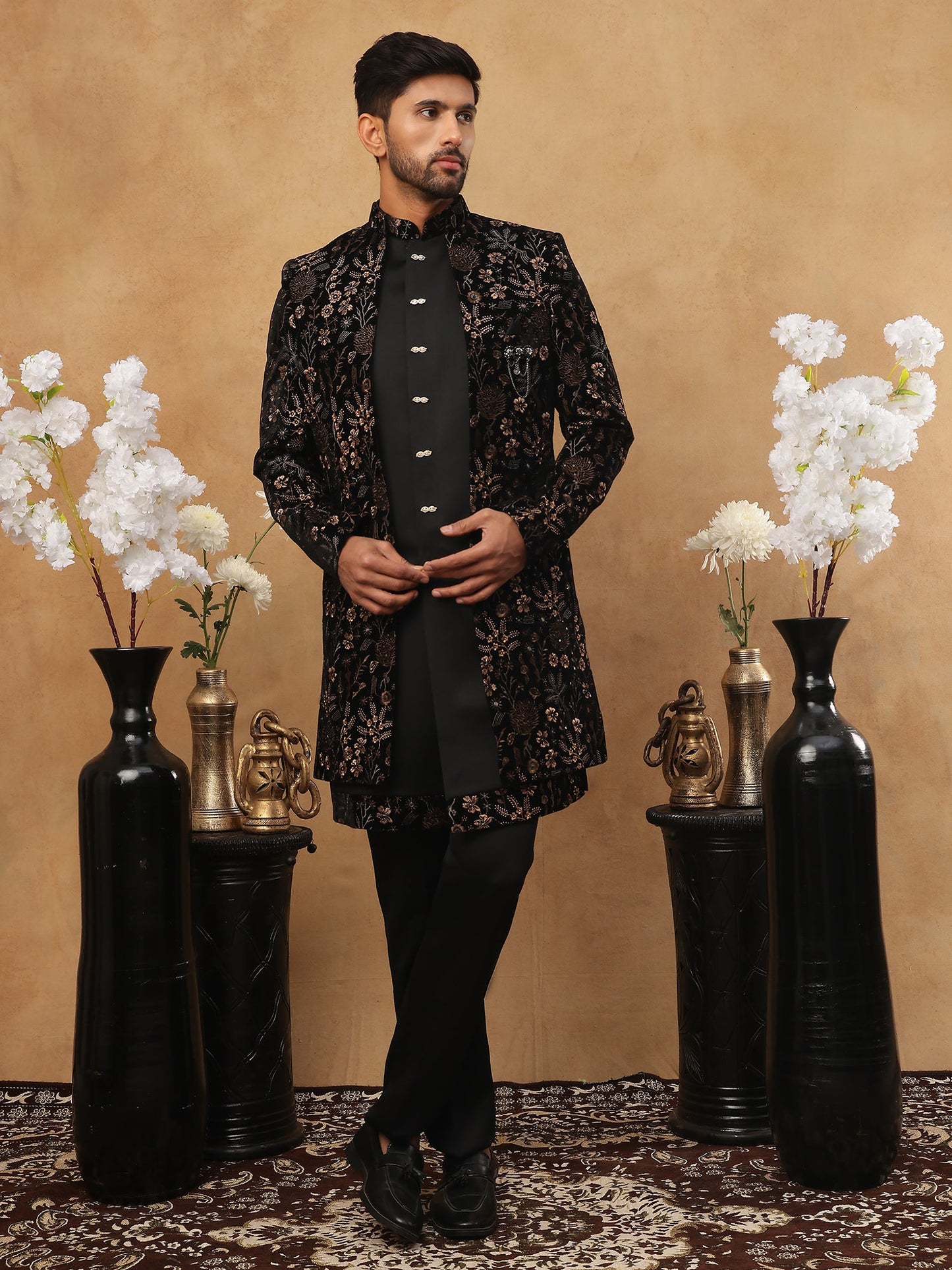 Bronze Floral Embroidery Indo Western Set ( 50JIND 106 Bronze )