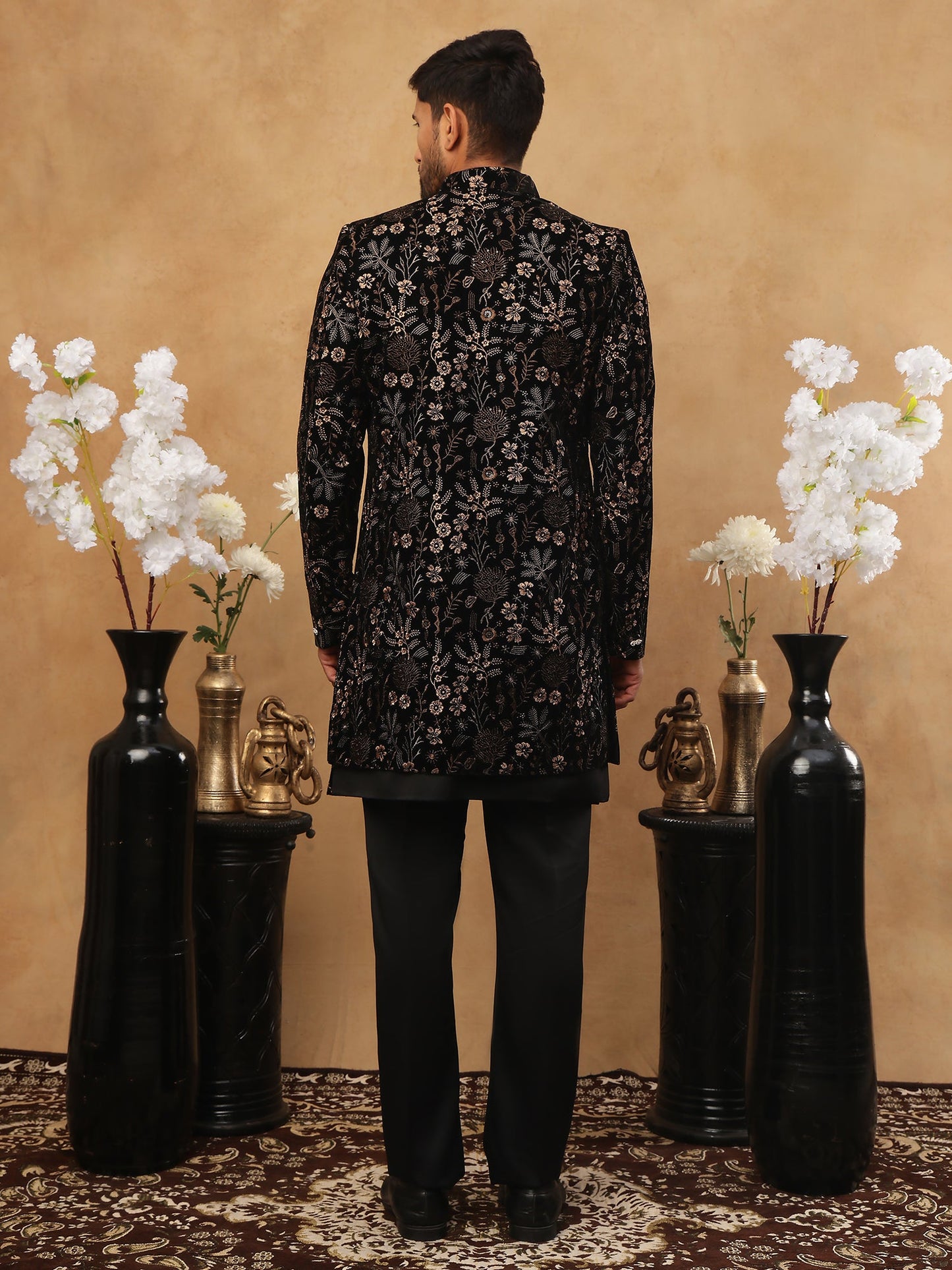 Bronze Floral Embroidery Indo Western Set ( 50JIND 106 Bronze )