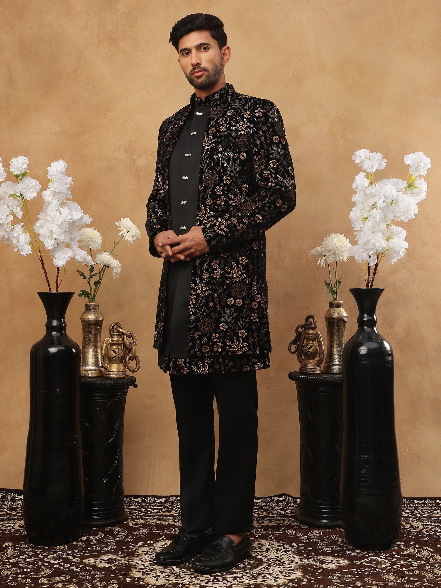 Bronze Floral Embroidery Indo Western Set ( 50JIND 106 Bronze )