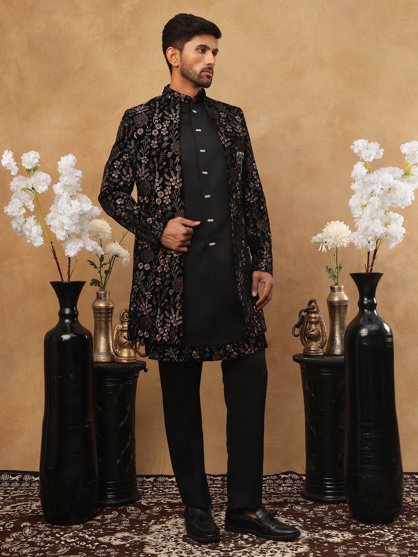 Bronze Floral Embroidery Indo Western Set ( 50JIND 106 Bronze )
