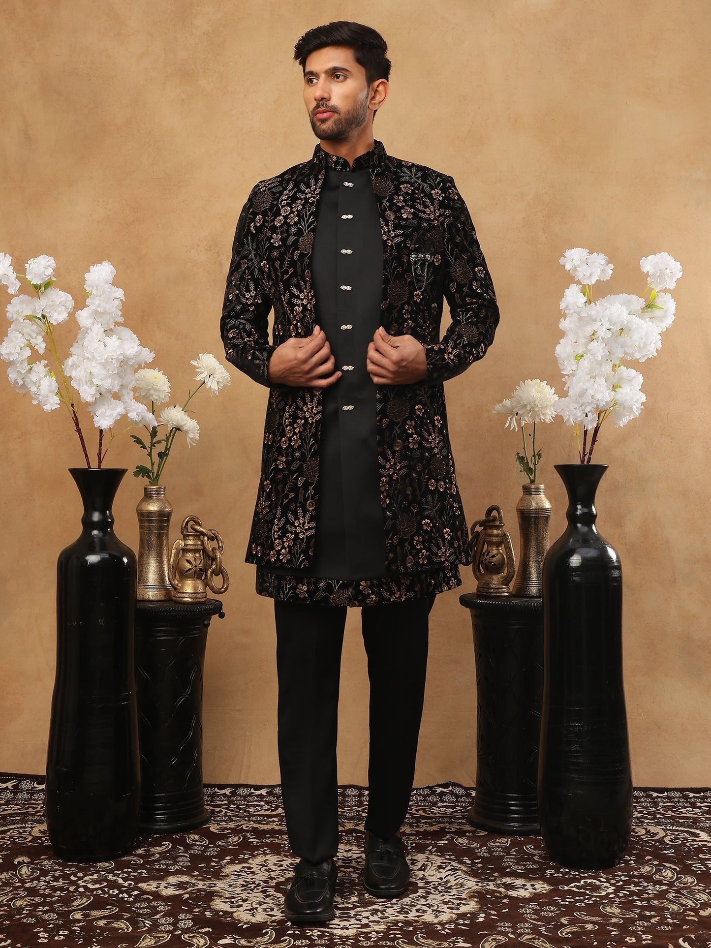 Bronze Floral Embroidery Indo Western Set ( 50JIND 106 Bronze )