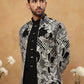 Men's Black & Silver Geometric Floral Indo-Western Set ( 50JIND 109 Off-White )