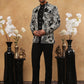 Men's Black & Silver Geometric Floral Indo-Western Set ( 50JIND 109 Off-White )