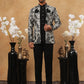 Men's Black & Silver Geometric Floral Indo-Western Set ( 50JIND 109 Off-White )