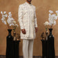 Men's Cream Multi-Color Floral Embroidered Indo Western Set ( 50JIND 111 Cream )
