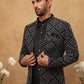 Men's Charcoal Grey Geometric Embroidered Indo-Western Set ( 50JIND 113 Grey )