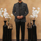 Men's Charcoal Grey Geometric Embroidered Indo-Western Set ( 50JIND 113 Grey )