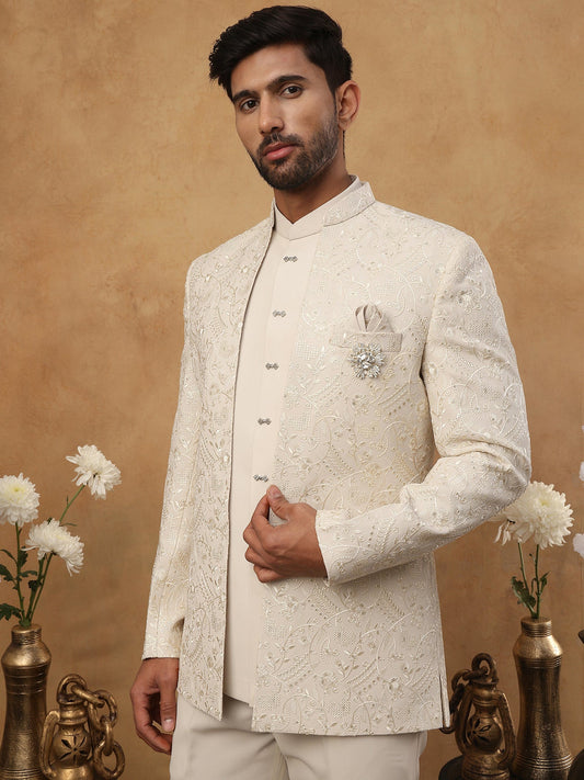 Men’s Embroidered Indo-Western Set ( 50JIIND 114Cream )