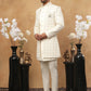 Men's Ivory Cream Geometric Sequin Embroidered Indo Western Set ( 50JIND 115 Cream )
