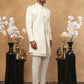Men's Ivory Cream Geometric Sequin Embroidered Indo Western Set ( 50JIND 115 Cream )