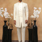 Men's Ivory Cream Geometric Sequin Embroidered Indo Western Set ( 50JIND 115 Cream )