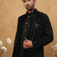 Men's Black Velvet Vertical Sequin Embroidered Indo-Western Set ( 50JIND 116 Black )