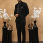 Men's Black Velvet Vertical Sequin Embroidered Indo-Western Set ( 50JIND 116 Black )