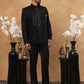 Men's Black Velvet Vertical Sequin Embroidered Indo-Western Set ( 50JIND 116 Black )