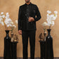 Men's Black Velvet Vertical Sequin Embroidered Indo-Western Set ( 50JIND 116 Black )