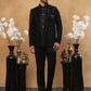 Men's Black Velvet Vertical Sequin Embroidered Indo-Western Set ( 50JIND 116 Black )