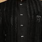 Men's Black Velvet Vertical Sequin Embroidered Indo-Western Set ( 50JIND 116 Black )