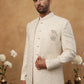 Men's Cream Tonal Floral Embroidered Indo-Western Set ( 50JIND 114 Cream )