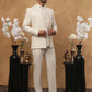 Men's Cream Tonal Floral Embroidered Indo-Western Set ( 50JIND 114 Cream )