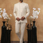 Men's Cream Tonal Floral Embroidered Indo-Western Set ( 50JIND 114 Cream )