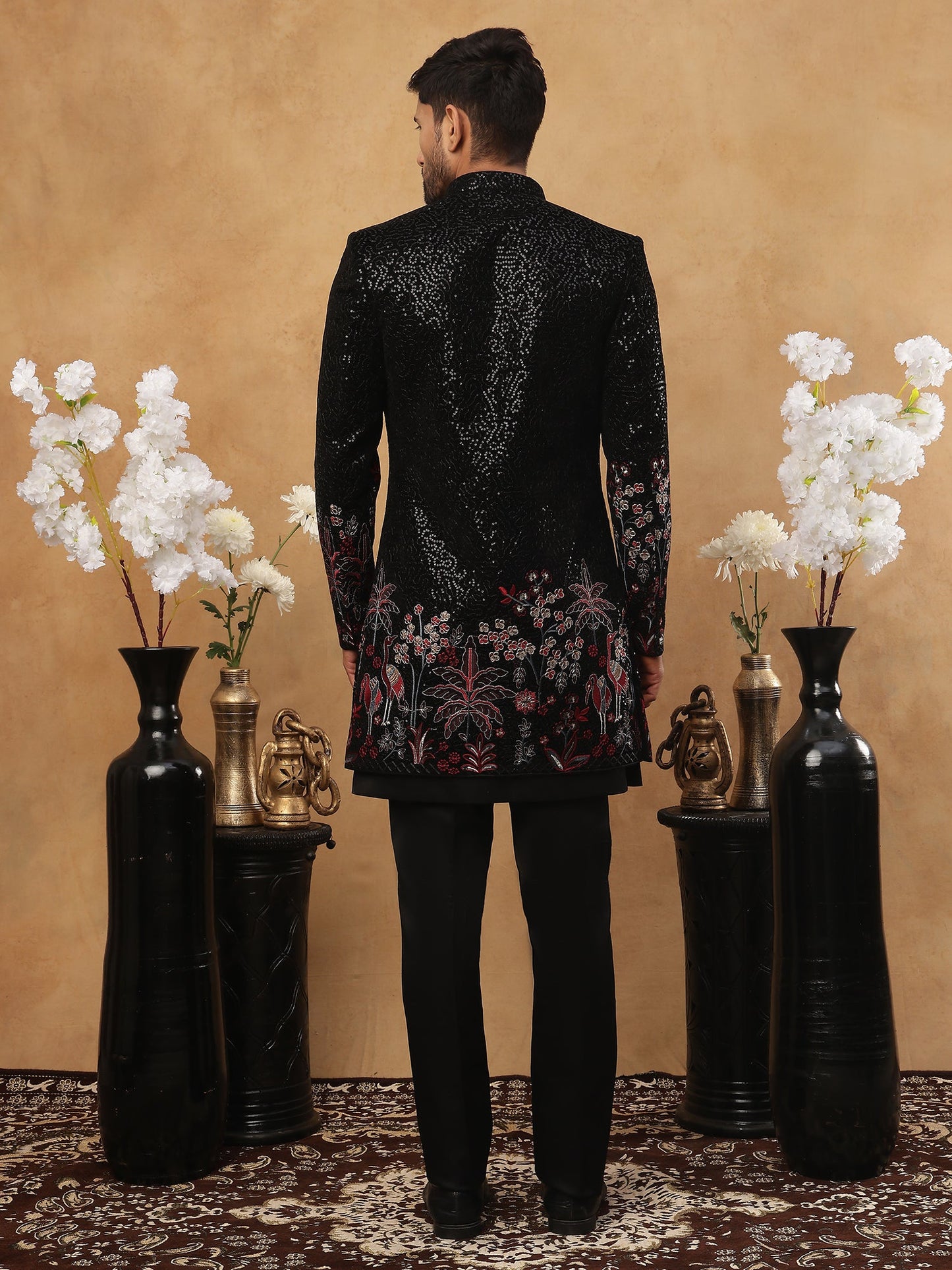 Men's Black Velvet Indo-Western Set ( 50JIND 118 Black )