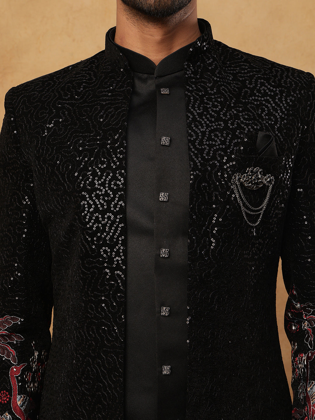 Men's Black Velvet Indo-Western Set ( 50JIND 118 Black )