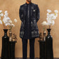 Men's Navy Blue Geometric Embroidered Indo-Western Set ( 50JIND 119 Navy )