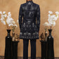 Men's Navy Blue Geometric Embroidered Indo-Western Set ( 50JIND 119 Navy )