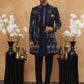 Men's Navy Blue Geometric Embroidered Indo-Western Set ( 50JIND 119 Navy )