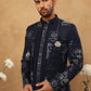 Men's Navy Blue Geometric Embroidered Indo-Western Set ( 50JIND 119 Navy )