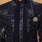 Men's Navy Blue Geometric Embroidered Indo-Western Set ( 50JIND 119 Navy )