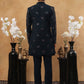 Men's Navy Blue Geometric Embroidered Set ( 50JIND 121 Navy )