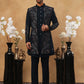 Men's Navy Blue Geometric Embroidered Set ( 50JIND 121 Navy )