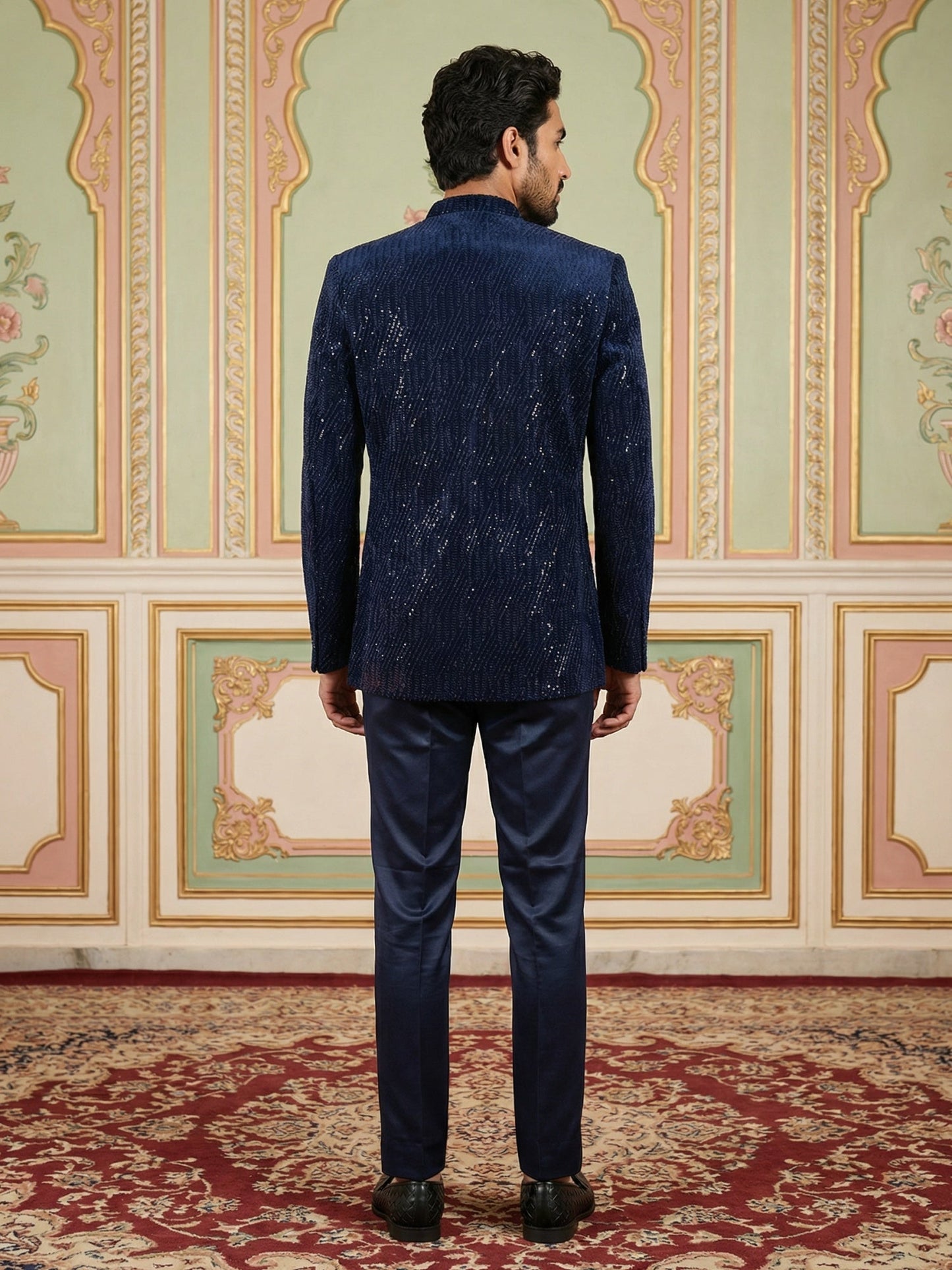 Men’s Embroidered Indo-Western Set ( 50JIND 132Navy S )