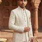 Men Embroidered Cotton Blend Indo-Western Sherwani Set ( 50JIND 133Cream S )