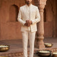 Men Embroidered Cotton Blend Indo-Western Sherwani Set ( 50JIND 133Cream S )