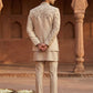 Men Embroidered Cotton Blend Indo-Western Set ( 50JIND 134Beige S )