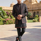 Men Embroidered Cotton Blend Indo-Western Set ( 50JIND 134Black S )