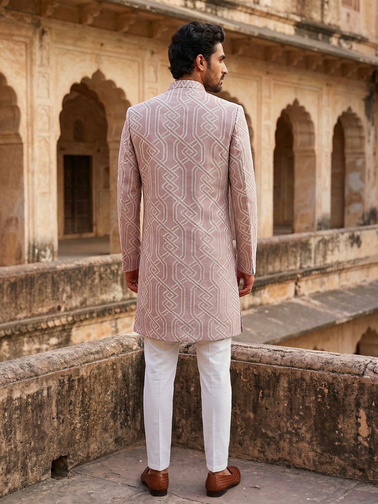Jacquard Silk Sherwani Set ( 50JIND 135Purple S )