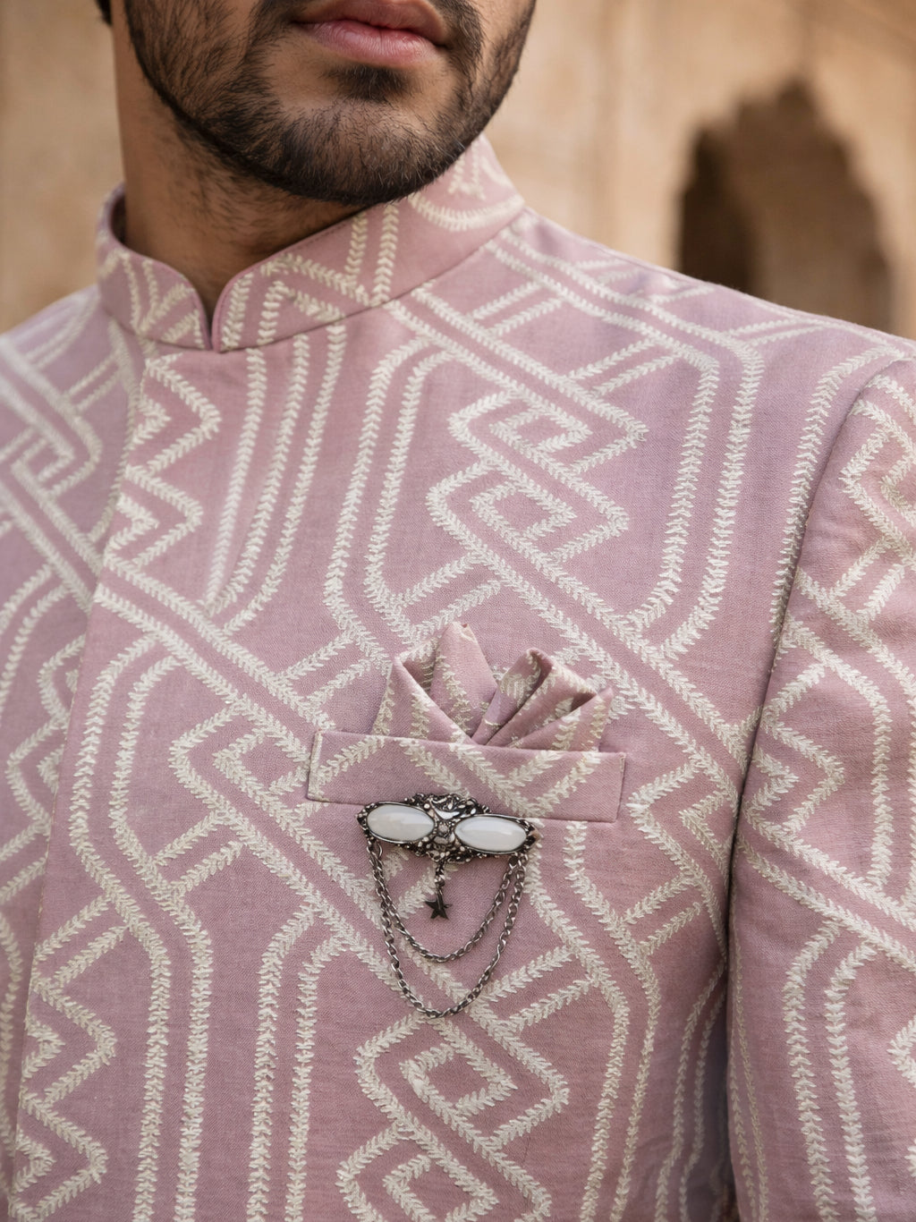Jacquard Silk Sherwani Set ( 50JIND 135Purple S )