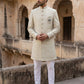 Jacquard Silk Sherwani Set ( 50JIND 137Cream S )