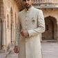 Jacquard Silk Sherwani Set ( 50JIND 137Cream S )
