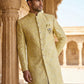 Jacquard Silk Sherwani Set ( 50JIND 137Yellow S )