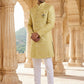 Jacquard Silk Sherwani Set ( 50JIND 137Yellow S )