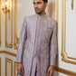Men Silk Blend Embroidered Sherwani Set ( 50JIND 139Lavender S )