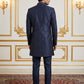 Silk Blend Floral Embroidered Sherwani Set ( 50JIND 140Navy S )
