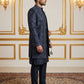 Silk Blend Floral Embroidered Sherwani Set ( 50JIND 140Navy S )
